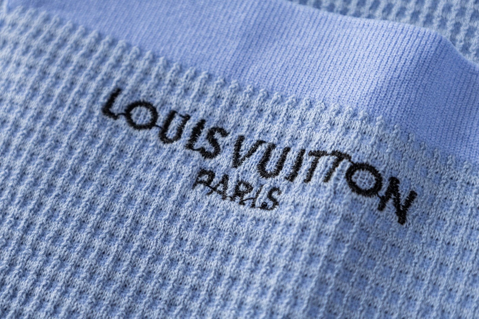 LOUIS VUITTON 路易威登 LV 华夫格撞色针织开衫 衬衫 短袖 夏款 蓝色 B2 1AK6X7