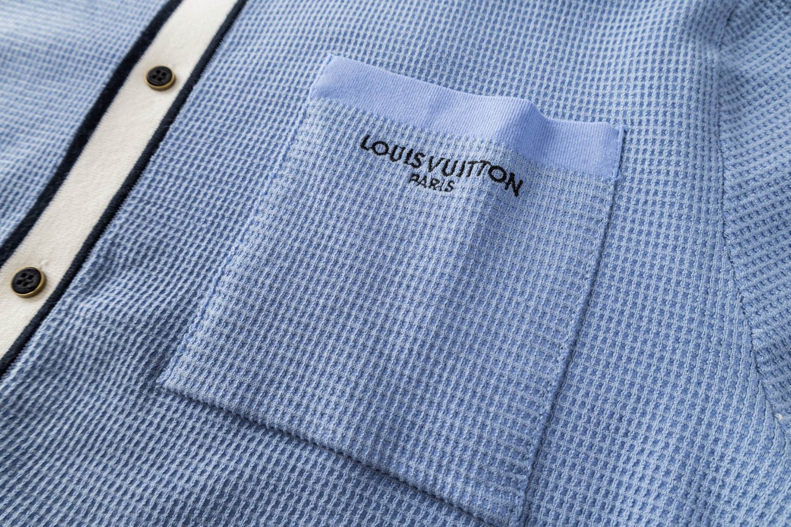 LOUIS VUITTON 路易威登 LV 华夫格撞色针织开衫 衬衫 短袖 夏款 蓝色 B2 1AK6X7