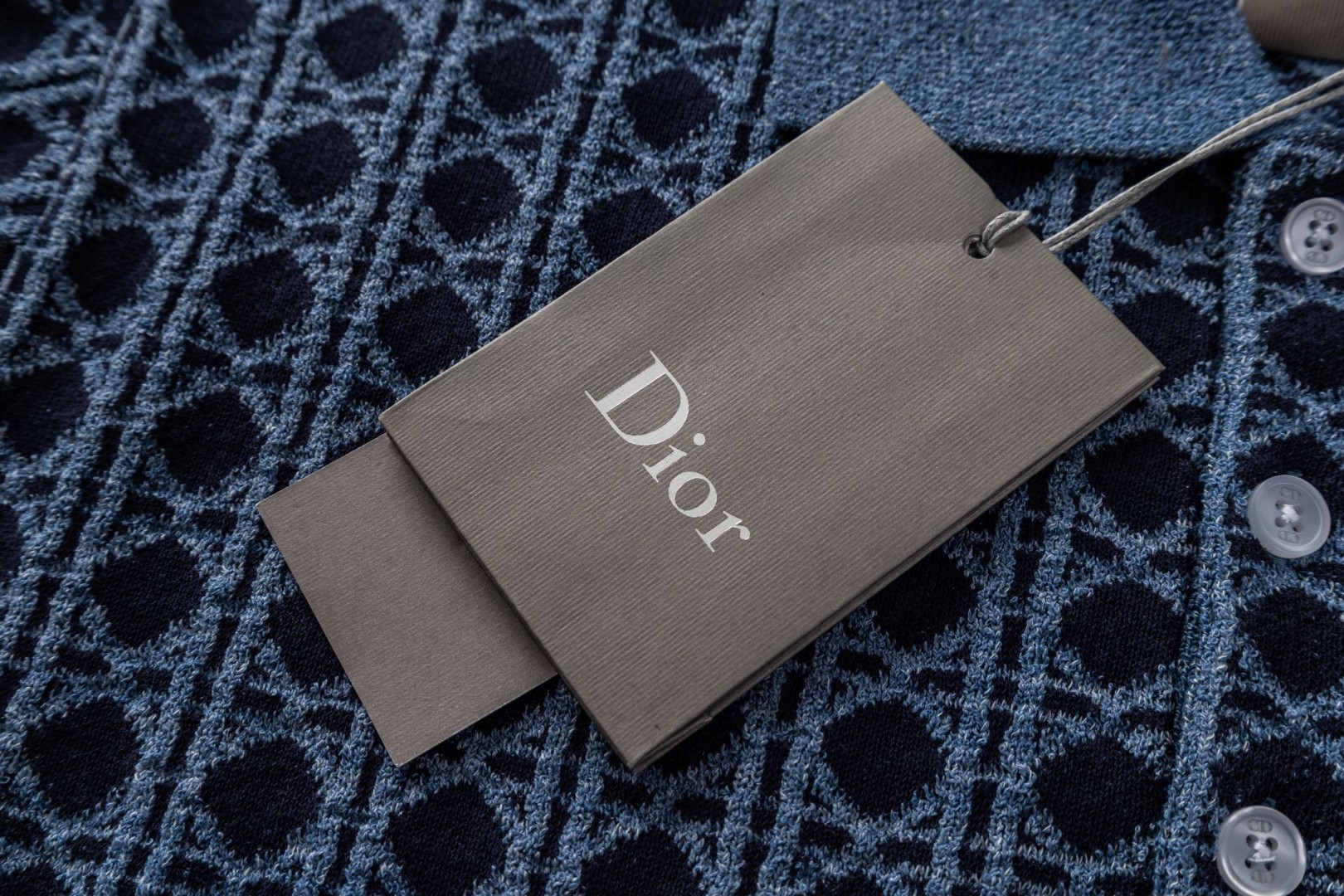DIOR 迪奥 菱格纹提花羊毛混纺针织polo衫 短袖 T恤 夏季 蓝色 B5 693M806A7687-C585