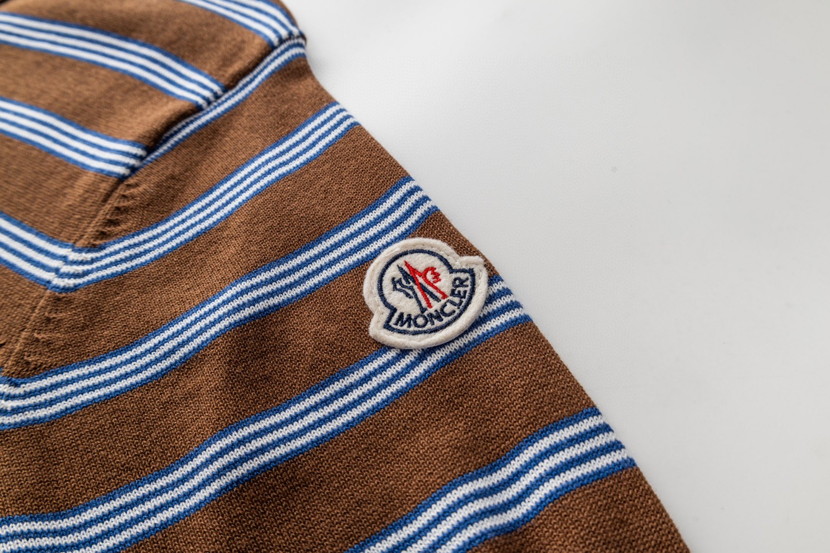 Moncler 蒙口 撞色条纹针织Polo衫 短袖 T恤 夏季 蓝棕色 B0 L10919A00005M1367P28