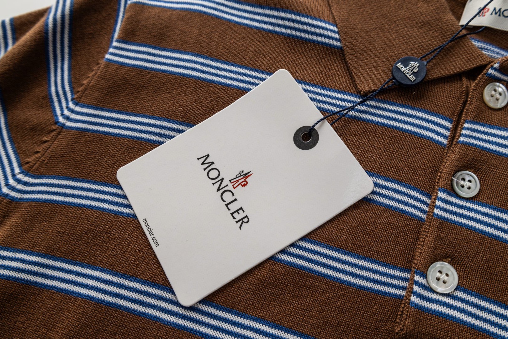Moncler 蒙口 撞色条纹针织Polo衫 短袖 T恤 夏季 蓝棕色 B0 L10919A00005M1367P28
