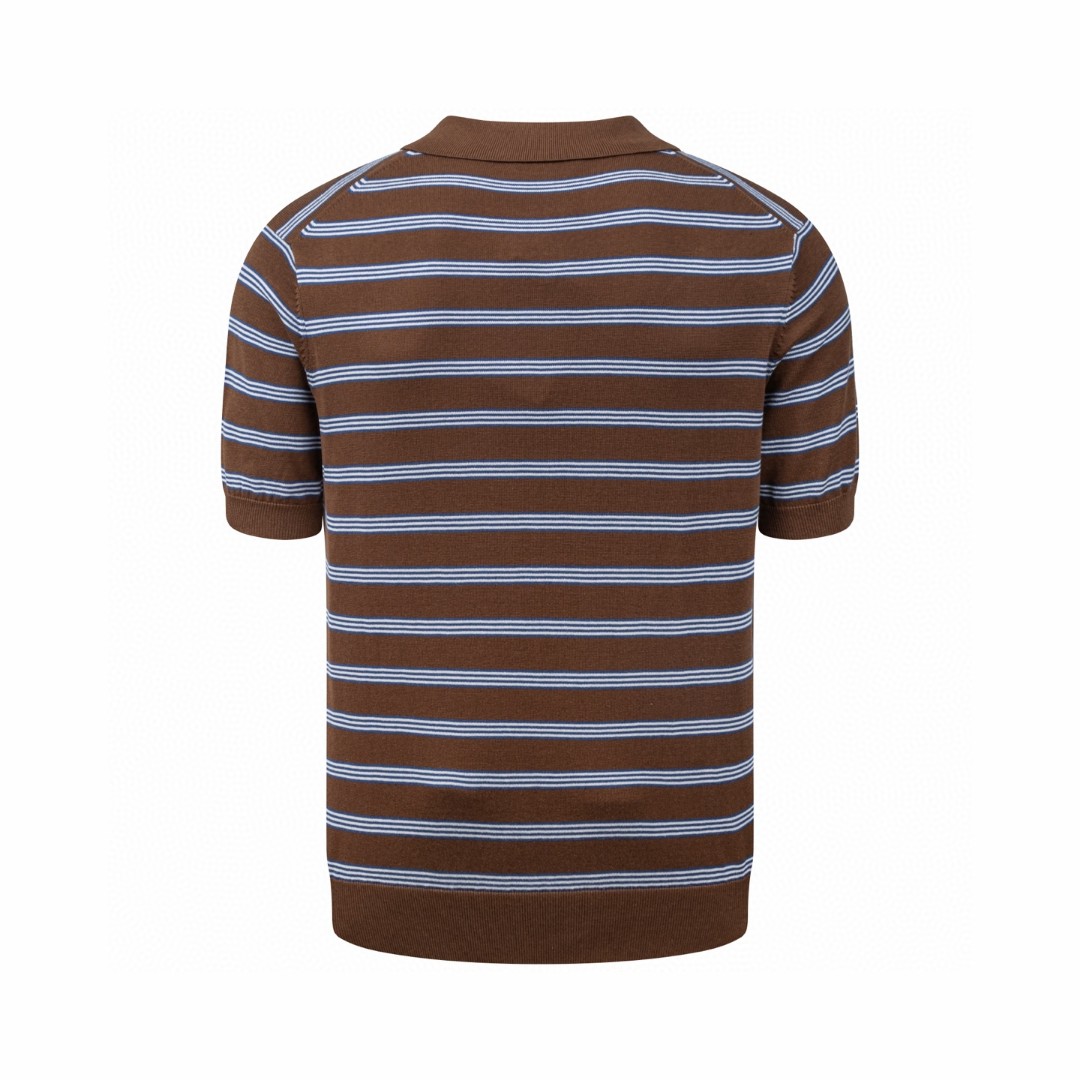 Moncler 蒙口 撞色条纹针织Polo衫 短袖 T恤 夏季 蓝棕色 B0 L10919A00005M1367P28