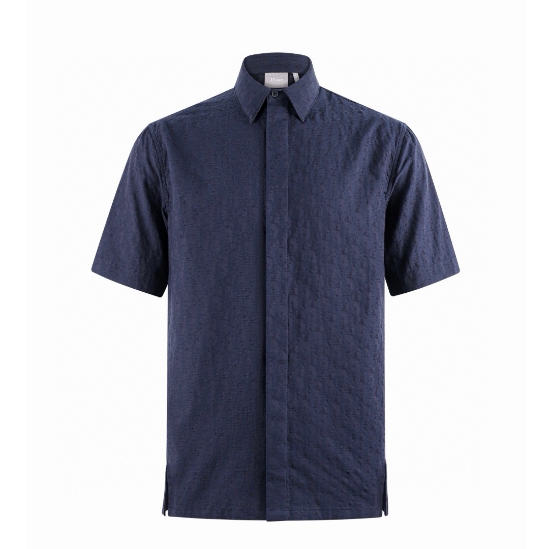 DIOR 迪奥 暗纹立体提花logo衬衫 夏季 短袖 蓝色 B0 683C546A3219-C585