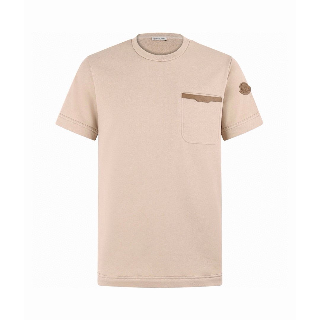 Moncler 蒙口 皮革饰边口袋圆领短袖 T恤 夏季 黑色 米杏色 A0 L10918C0005089BD5999