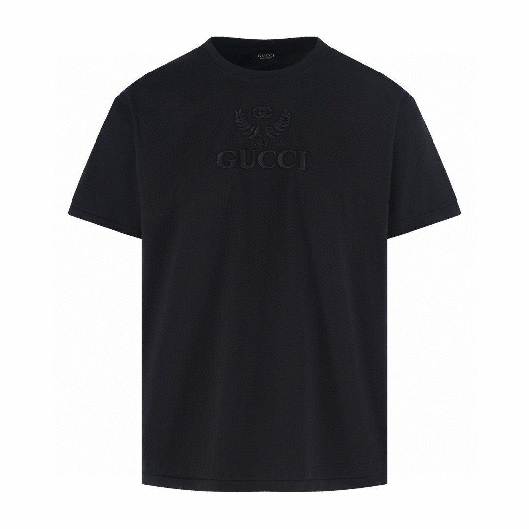 GUCCI 古驰 麦穗徽章刺绣圆领短袖 T恤 夏款 白色 黑色 A0 