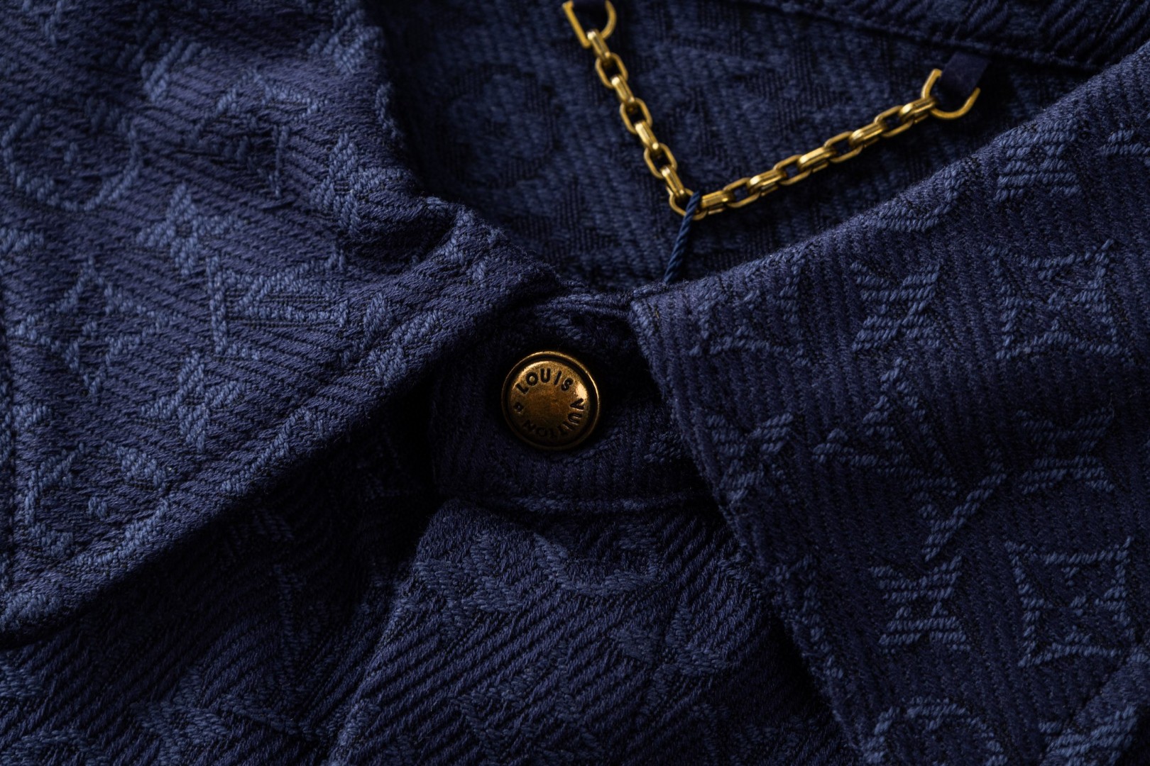 LOUIS VUITTON 路易威登 LV 提花满印牛仔衬衫 短袖 外套 蓝色 B0