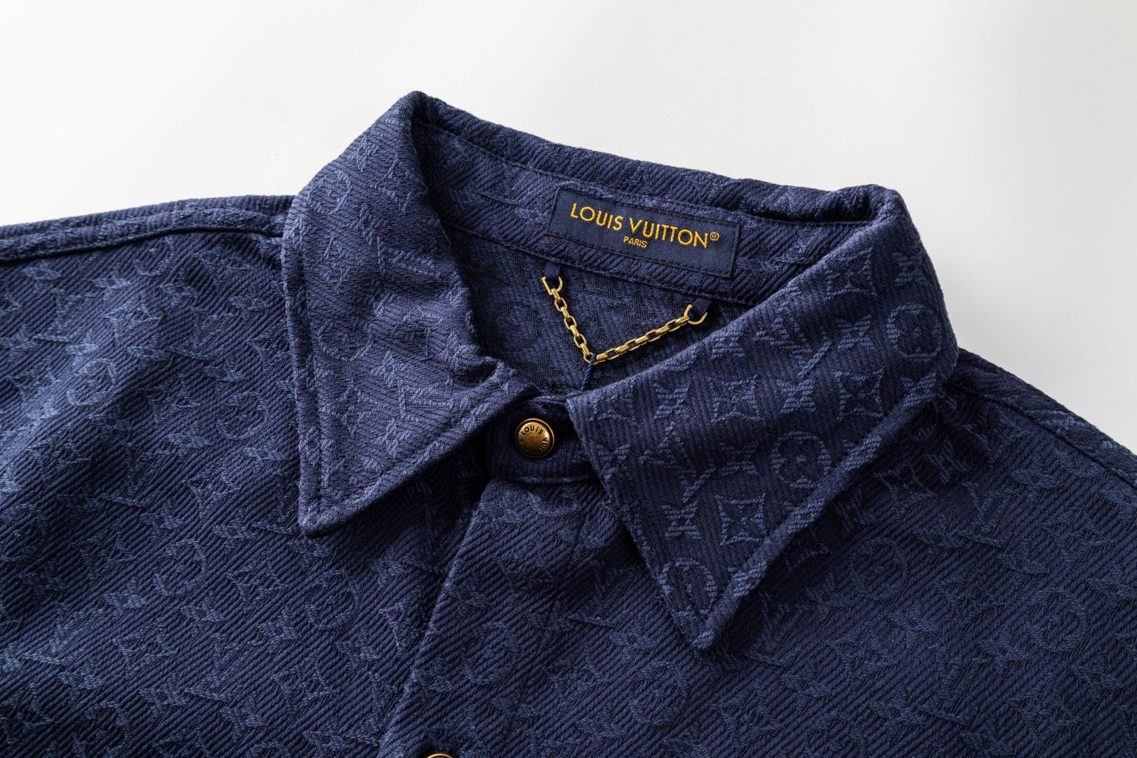 LOUIS VUITTON 路易威登 LV 提花满印牛仔衬衫 短袖 外套 蓝色 B0