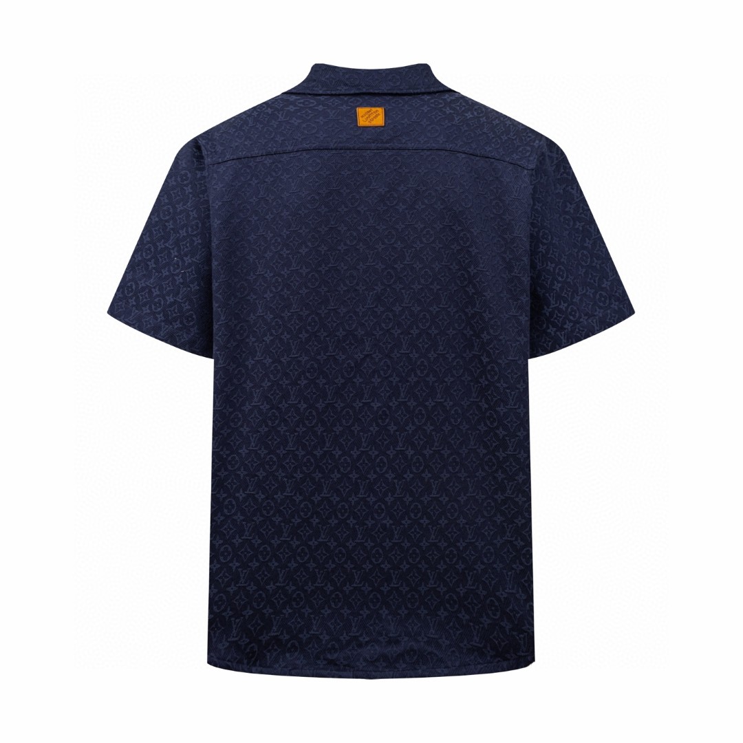 LOUIS VUITTON 路易威登 LV 提花满印牛仔衬衫 短袖 外套 蓝色 B0