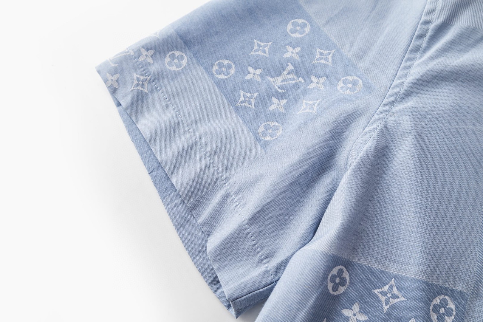 LOUIS VUITTON 路易威登 棋盘格满印提花衬衫 短袖 外套 蓝色 B0 1AK77N
