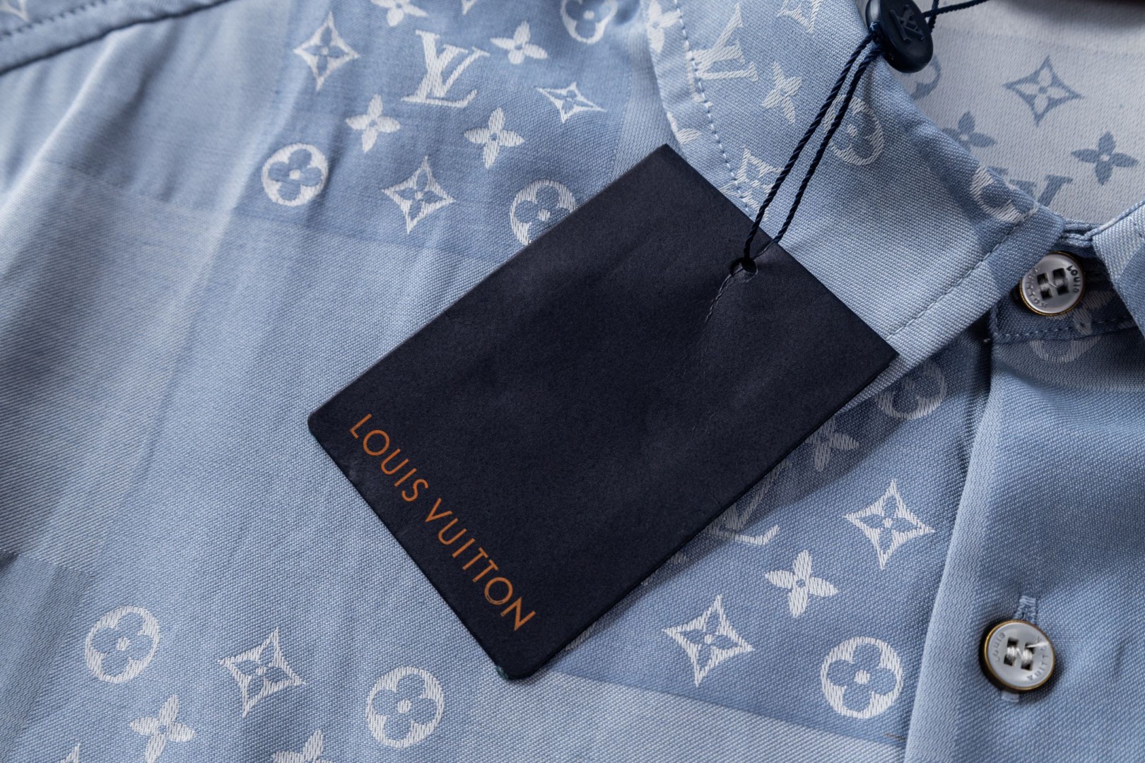 LOUIS VUITTON 路易威登 棋盘格满印提花衬衫 短袖 外套 蓝色 B0 1AK77N