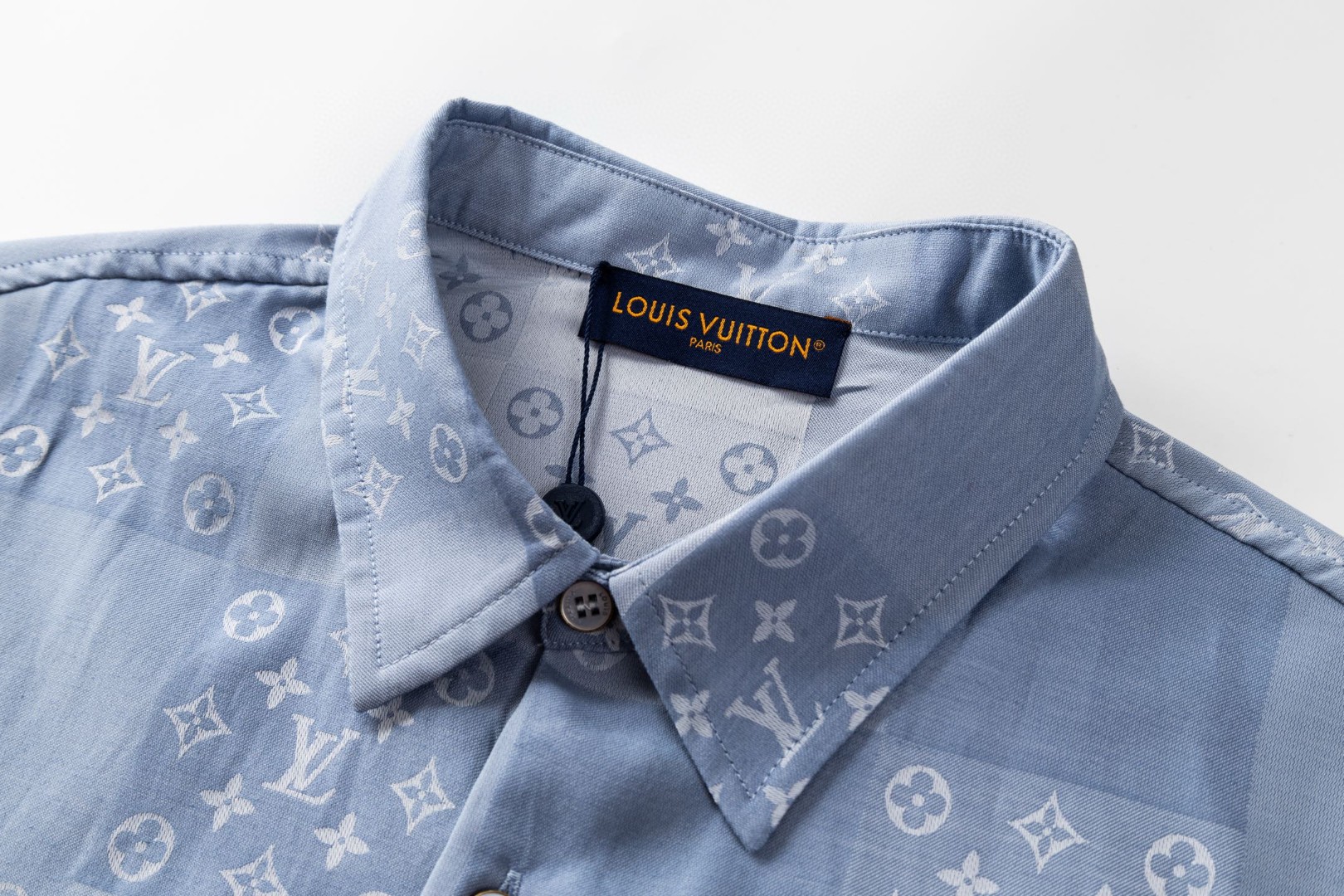 LOUIS VUITTON 路易威登 棋盘格满印提花衬衫 短袖 外套 蓝色 B0 1AK77N