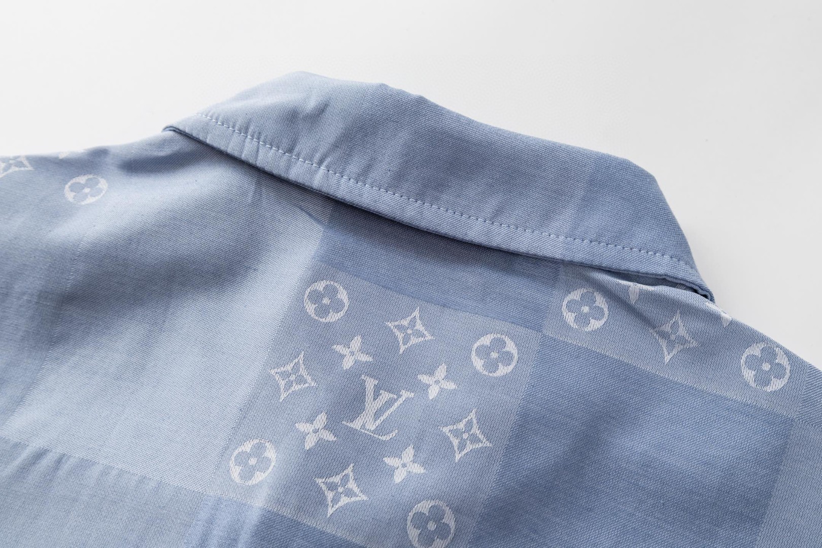LOUIS VUITTON 路易威登 棋盘格满印提花衬衫 短袖 外套 蓝色 B0 1AK77N