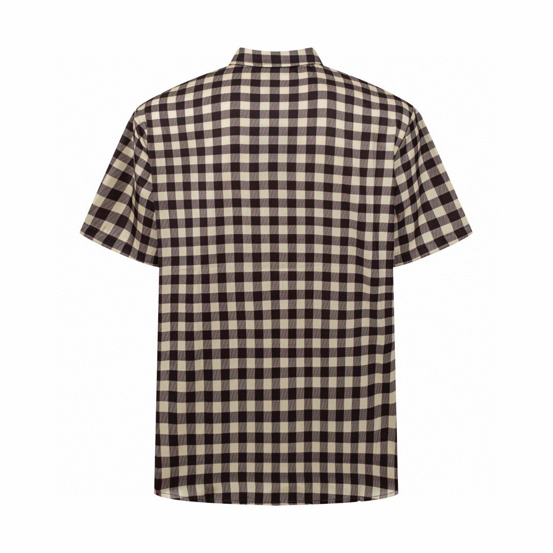 LOUIS VUITTON 路易威登 DAMIER 格纹皮标章仔衬衫 短袖 棕色 B0 1AJRGH