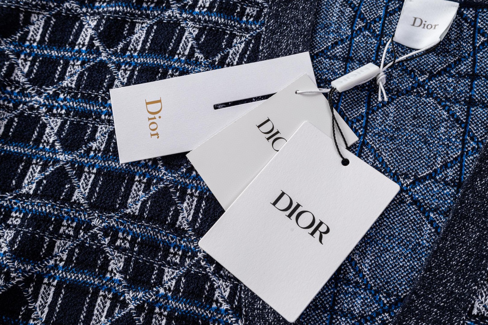 DIOR 迪奥 格纹老花针织开衫 毛衣 针织衫 外套 长袖 海军蓝 C0 644G11A7991-X5885