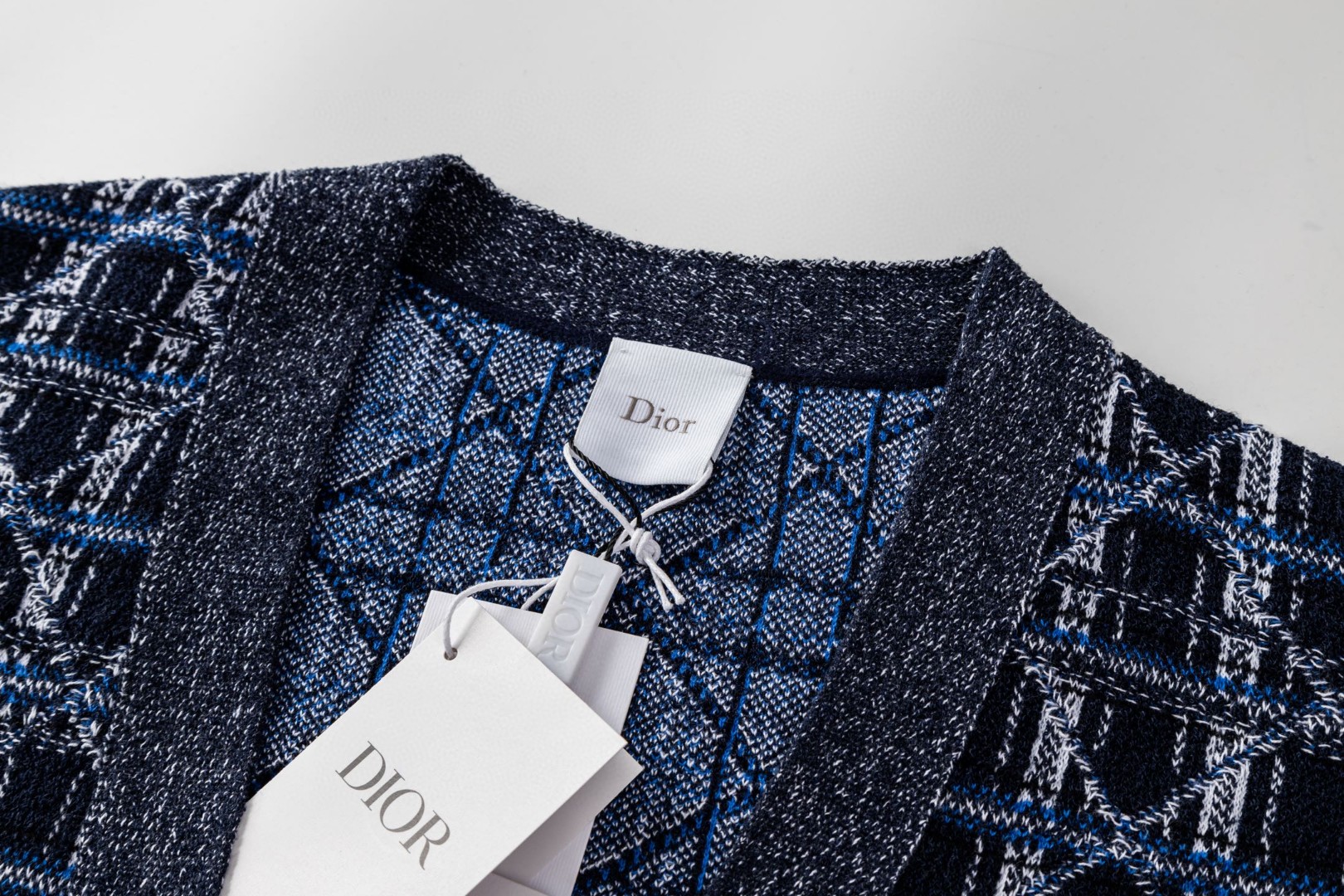 DIOR 迪奥 格纹老花针织开衫 毛衣 针织衫 外套 长袖 海军蓝 C0 644G11A7991-X5885