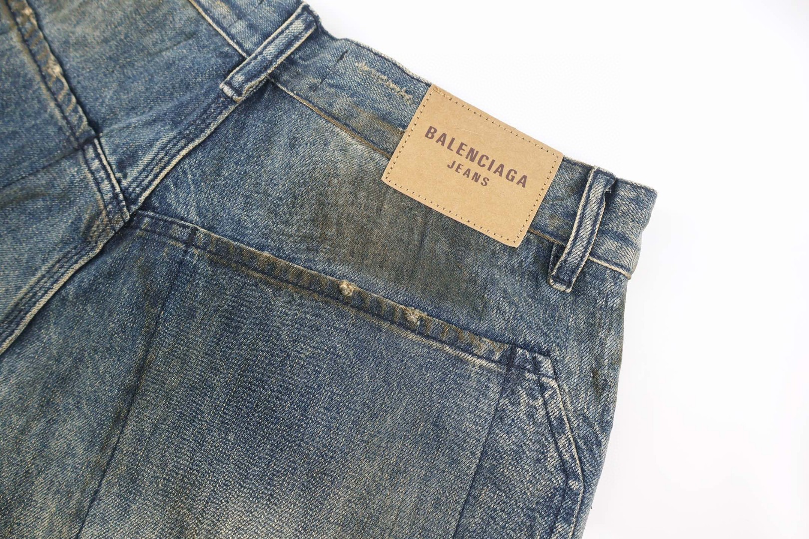 Balenciaga 巴黎世家 标识贴饰做旧牛仔裤 长裤 裤子 蓝色 C0 857216TTW661505