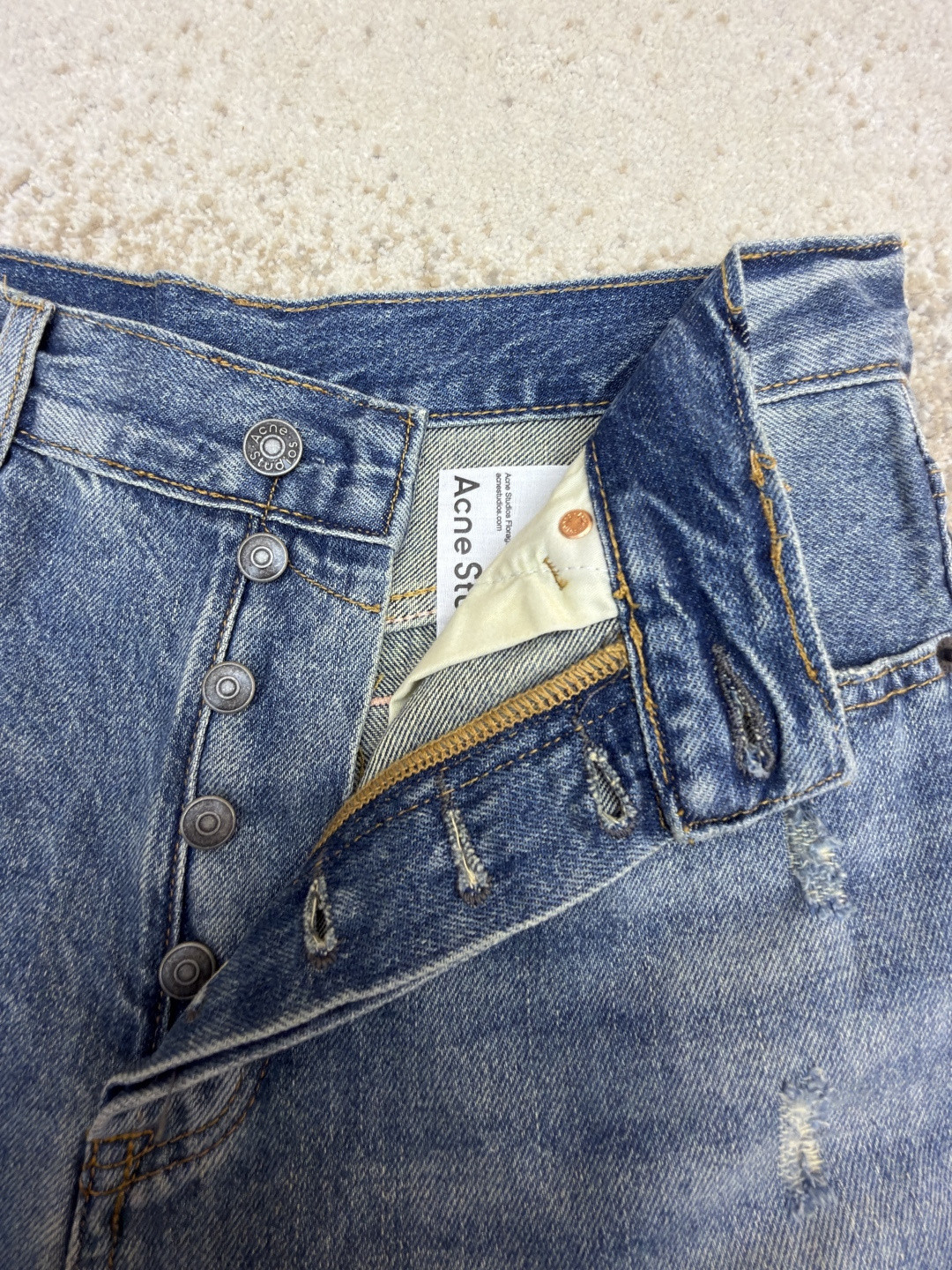Acne Studios 做旧破洞牛仔裤 长裤 裤子 蓝色 B0 
