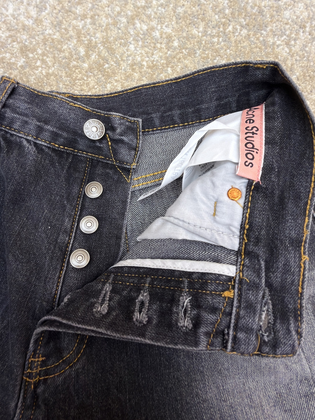 Acne Studios 泼墨做旧弯刀阔腿牛仔裤 长裤 裤子 黑灰色 B5 B00426-900