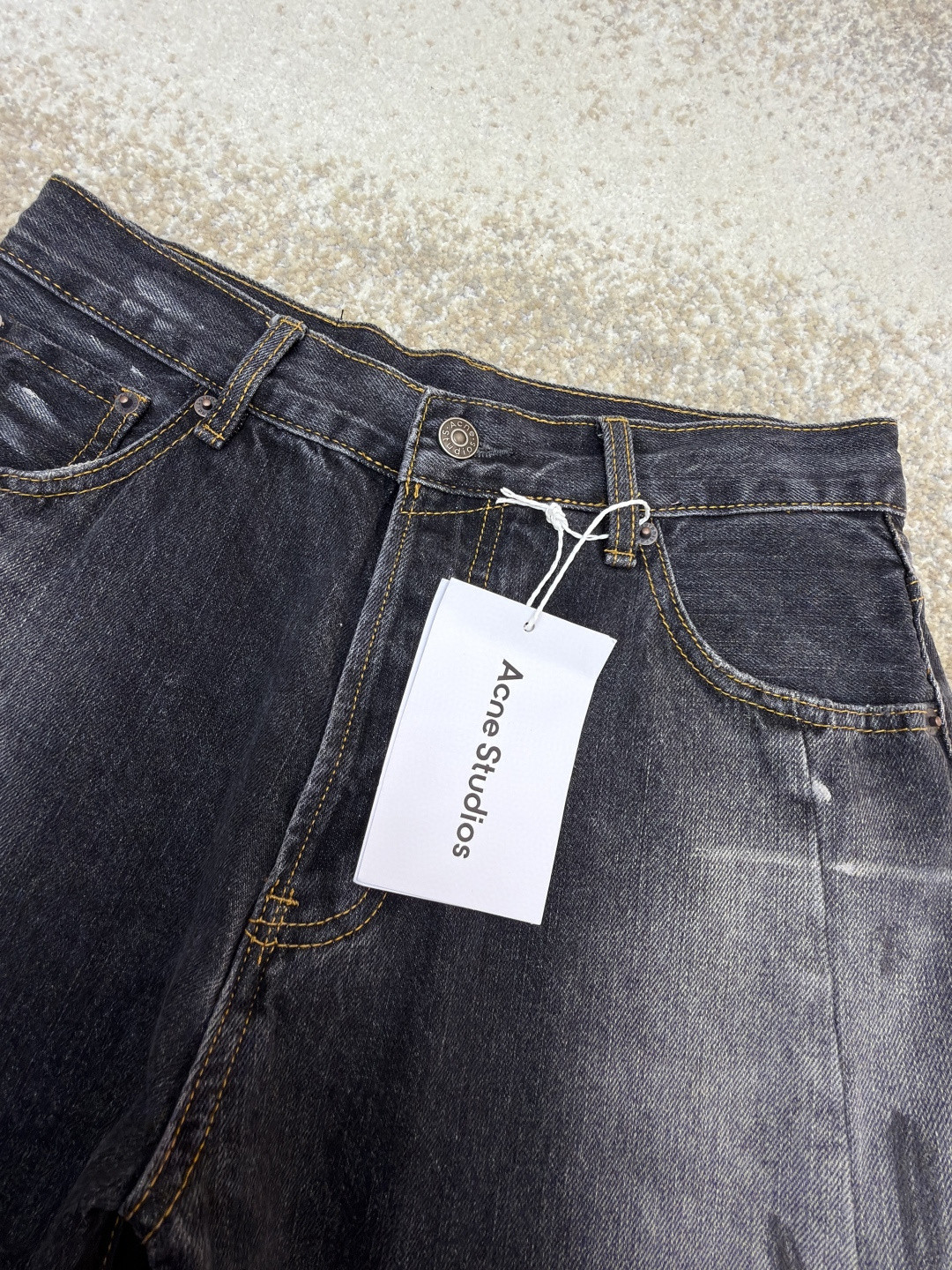 Acne Studios 泼墨做旧弯刀阔腿牛仔裤 长裤 裤子 黑灰色 B5 B00426-900