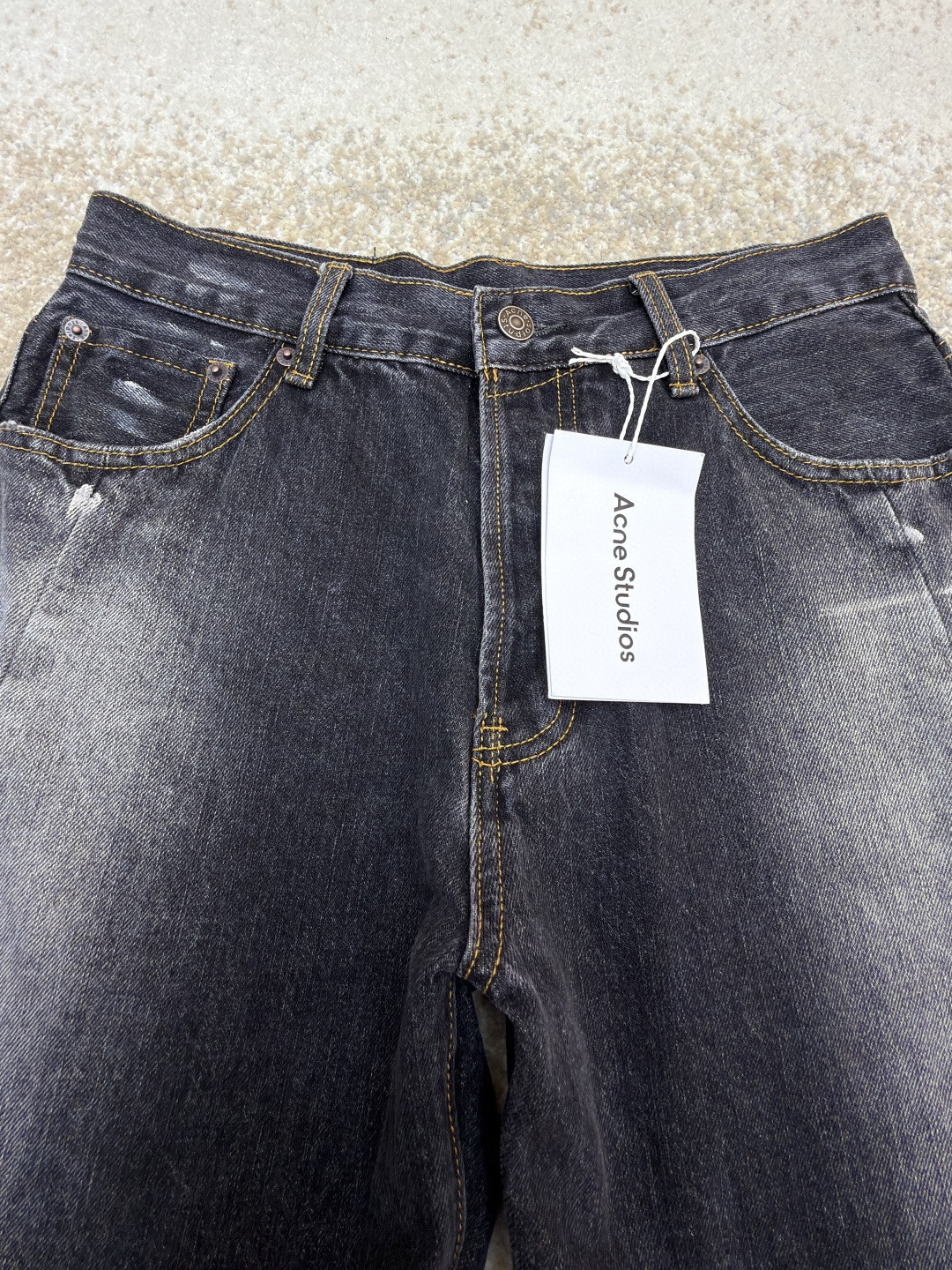 Acne Studios 泼墨做旧弯刀阔腿牛仔裤 长裤 裤子 黑灰色 B5 B00426-900