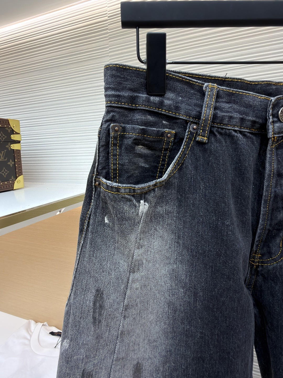 Acne Studios 泼墨做旧弯刀阔腿牛仔裤 长裤 裤子 黑灰色 B5 B00426-900