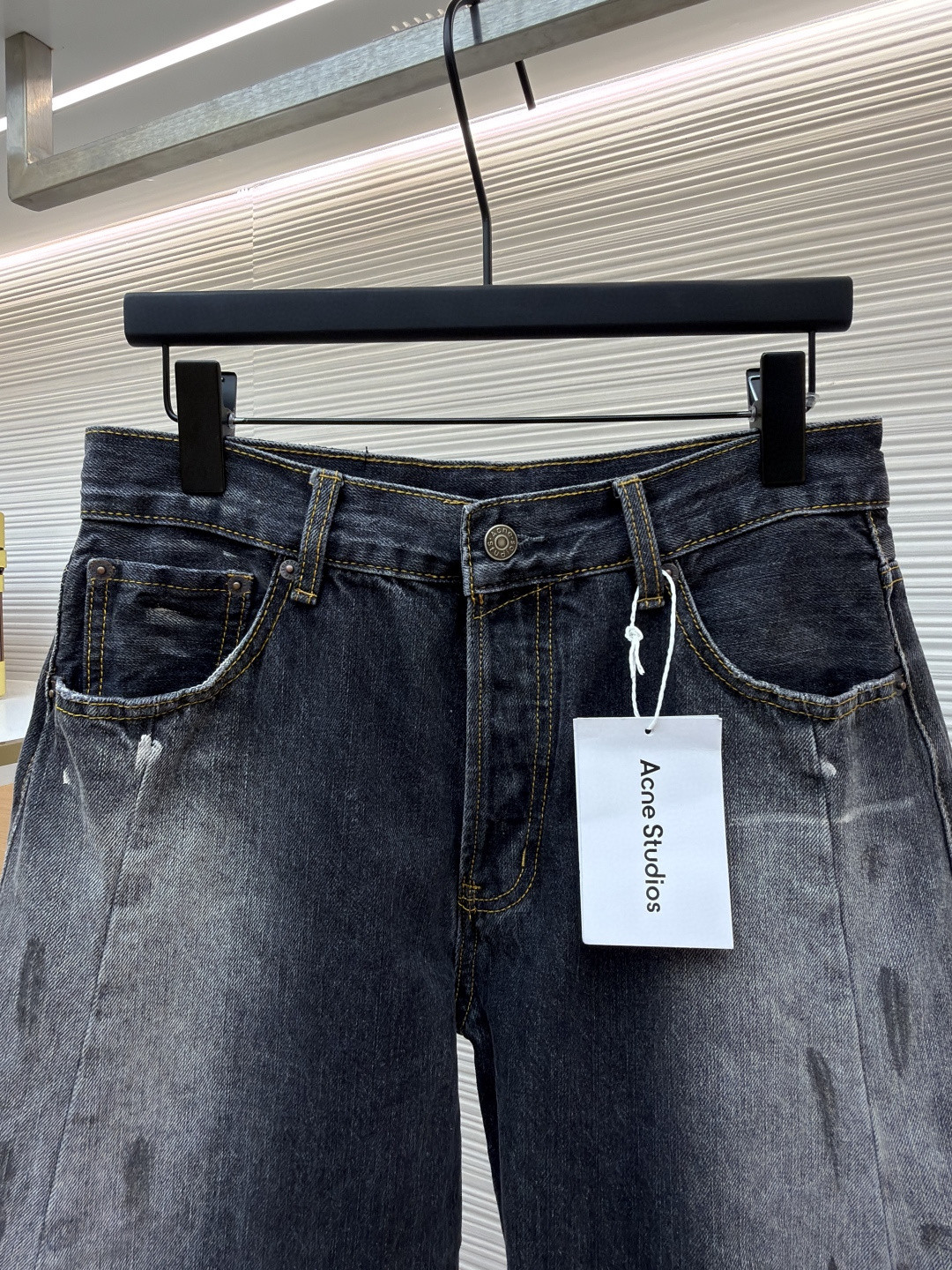 Acne Studios 泼墨做旧弯刀阔腿牛仔裤 长裤 裤子 黑灰色 B5 B00426-900