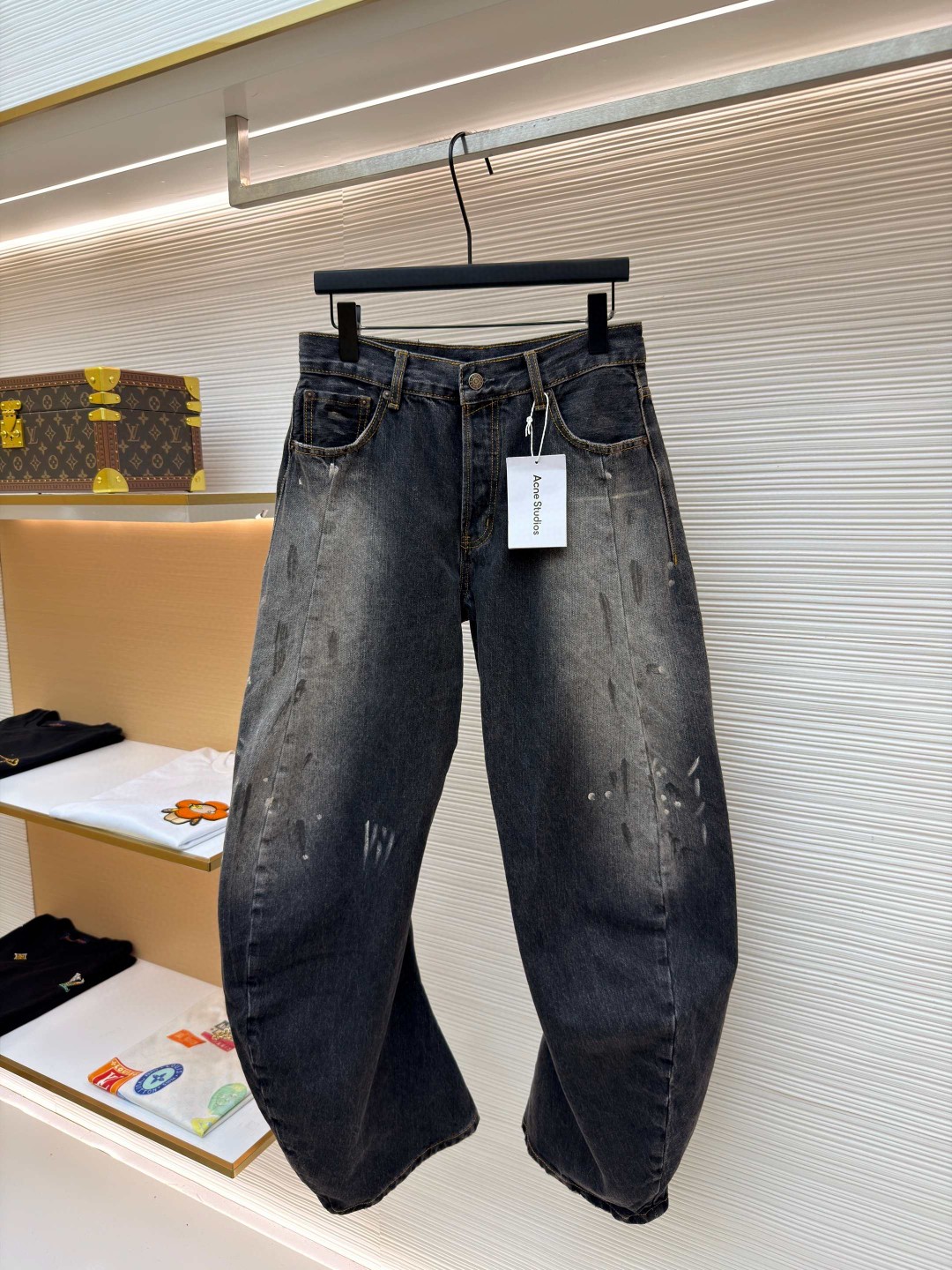 Acne Studios 泼墨做旧弯刀阔腿牛仔裤 长裤 裤子 黑灰色 B5 B00426-900