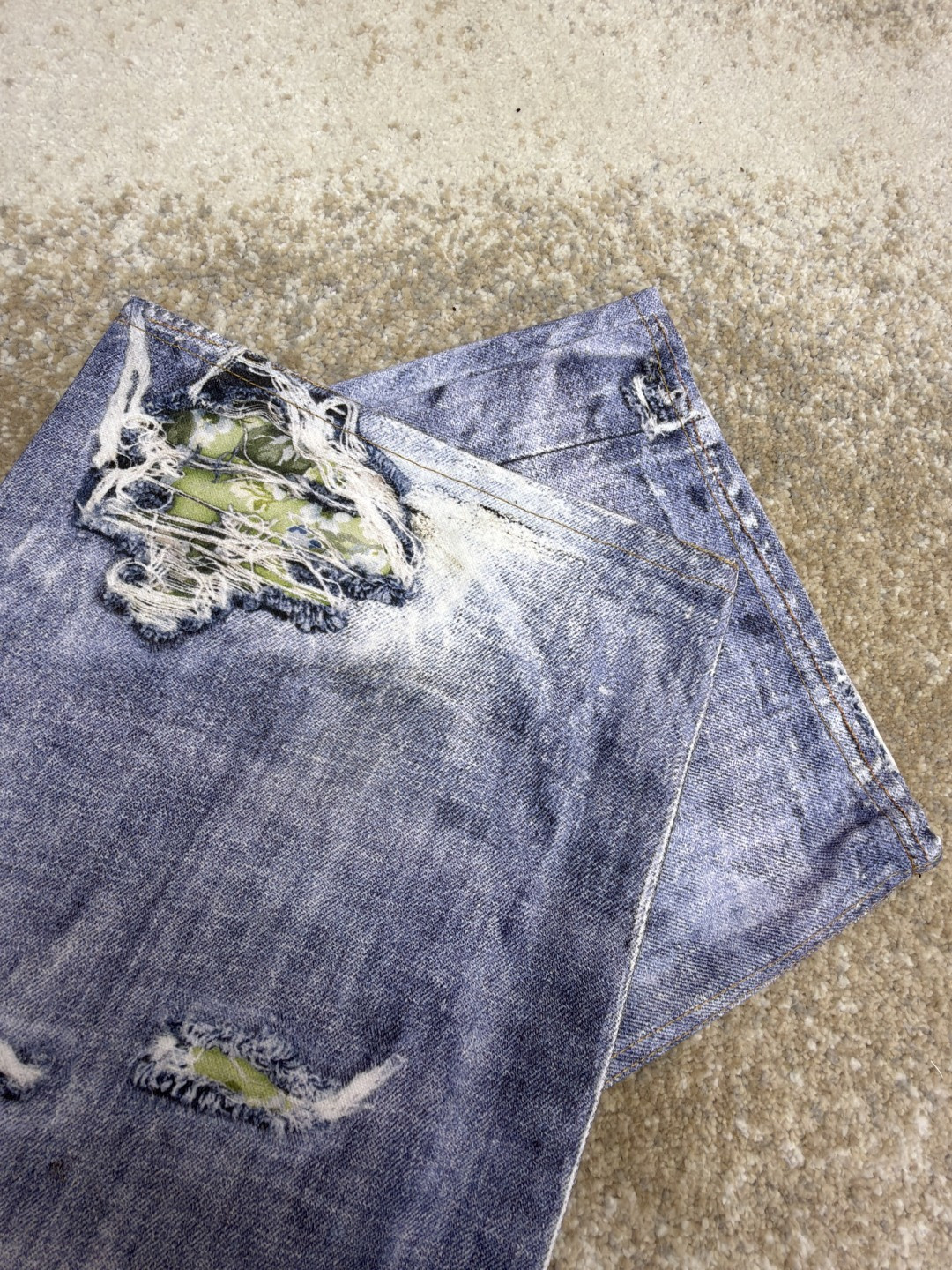 Acne Studios 仲夏胶囊系列 玫瑰花卉错视印花牛仔裤 长裤 裤子 蓝色 B0 CK0141-AFY