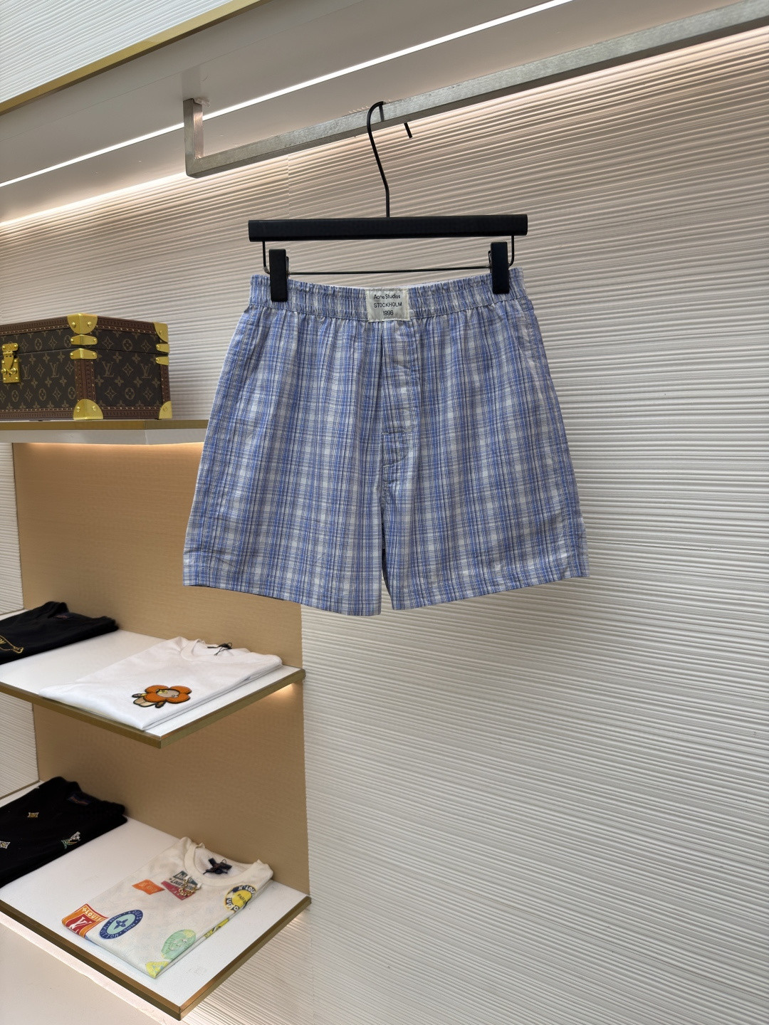 Acne Studios 标签格纹短裤 休闲裤 裤子 蓝色 A5 B80042-BHN