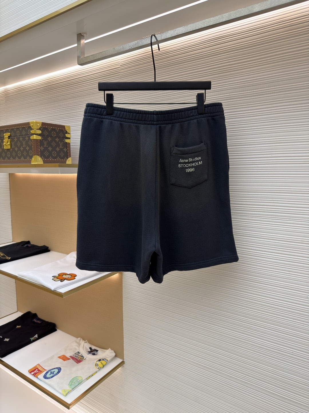 Acne Studios 喷绘复古抓绒松紧腰运动裤 短裤 休闲裤 裤子 黑色 B0 CE0094-BM0