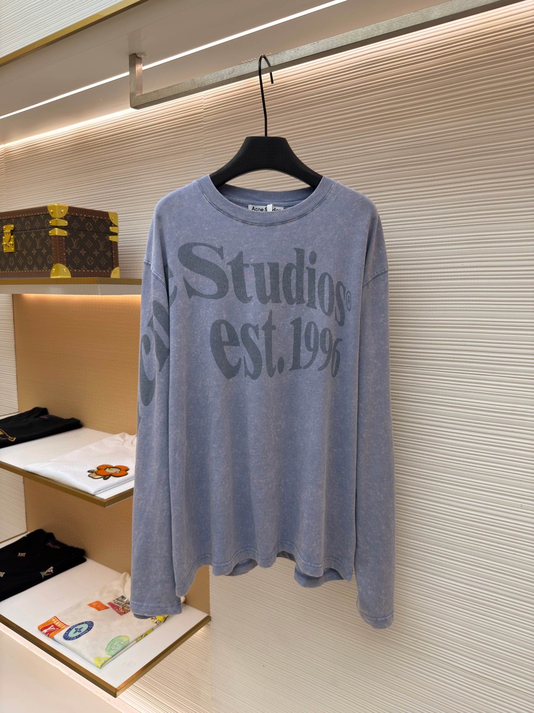 Acne Studios 1996宽松字母数字印花圆领T恤 打底衫 长袖 白色 蓝色 A5 AL0512-AEG
