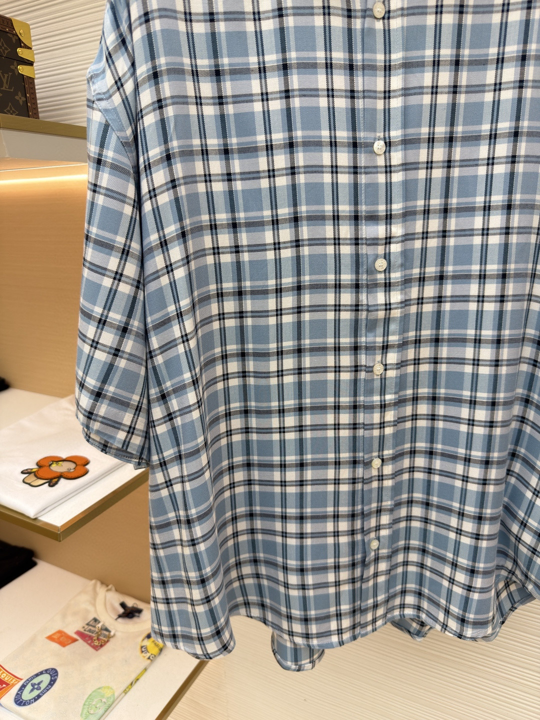 Acne Studios 1996蓝白格纹衬衫 短袖 外套 A7 BB0701-DXB