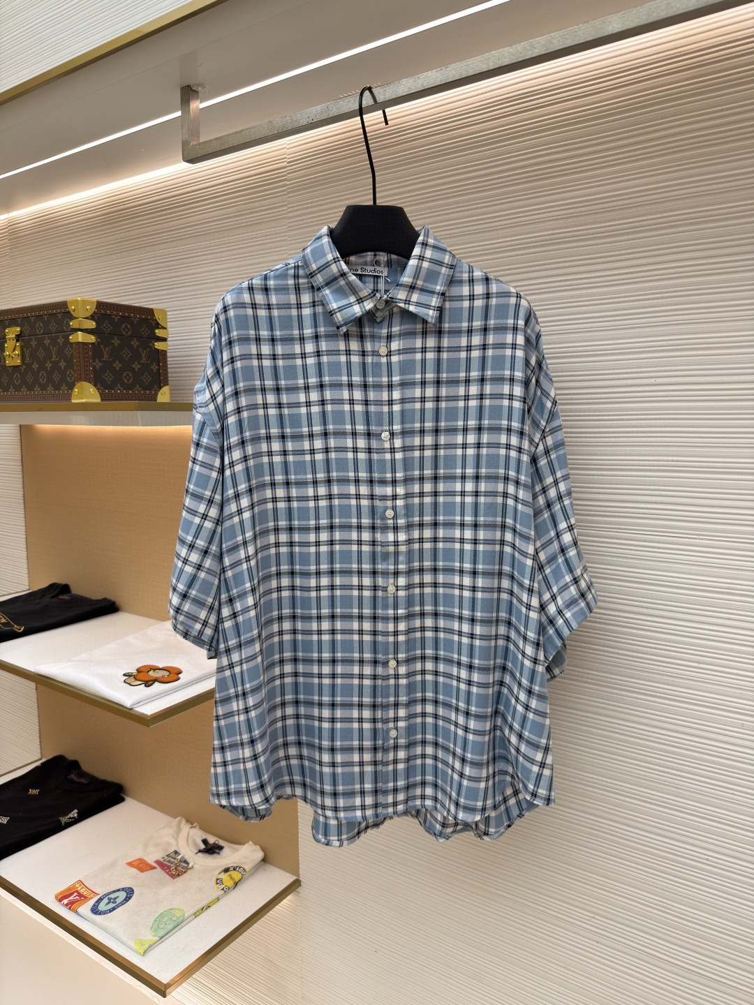 Acne Studios 1996蓝白格纹衬衫 短袖 外套 A7 BB0701-DXB