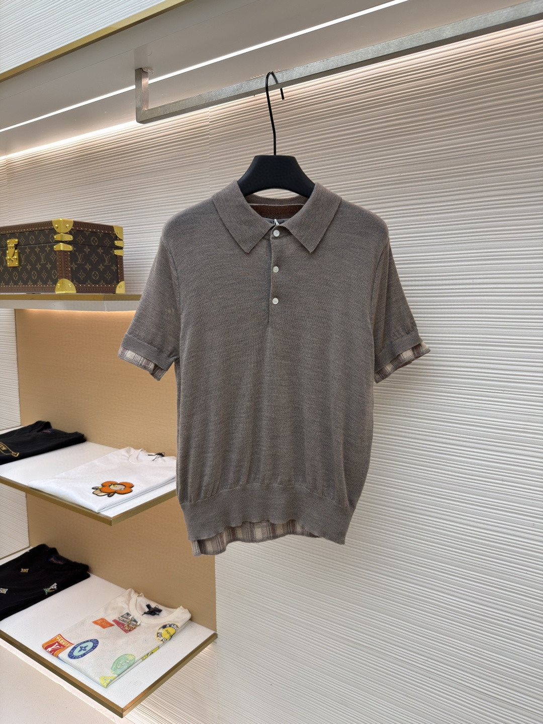 Acne Studios 假两件拼接polo领针织衫 短袖 女款 浅棕色 B0 A60644-CUO