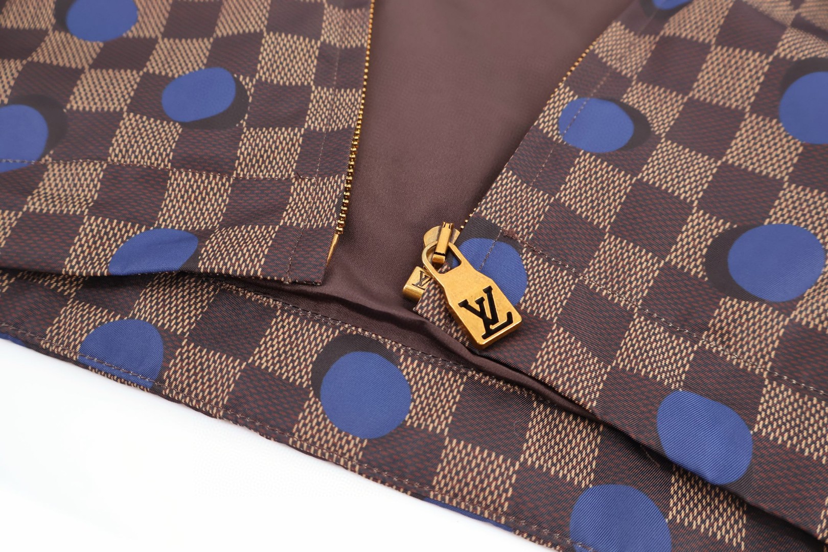 LOUIS VUITTON 路易威登 棋盘格波点拉链连帽防风外套 夹克 长袖 棕色 C0 1AK6MG