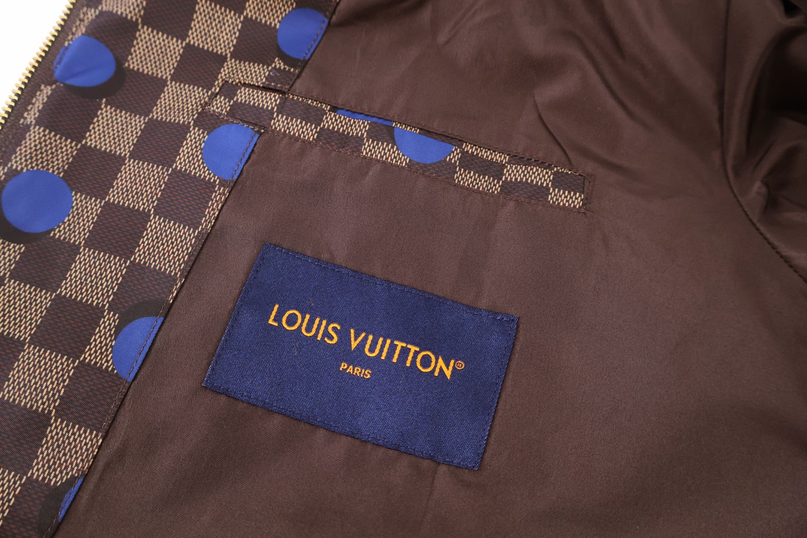 LOUIS VUITTON 路易威登 棋盘格波点拉链连帽防风外套 夹克 长袖 棕色 C0 1AK6MG
