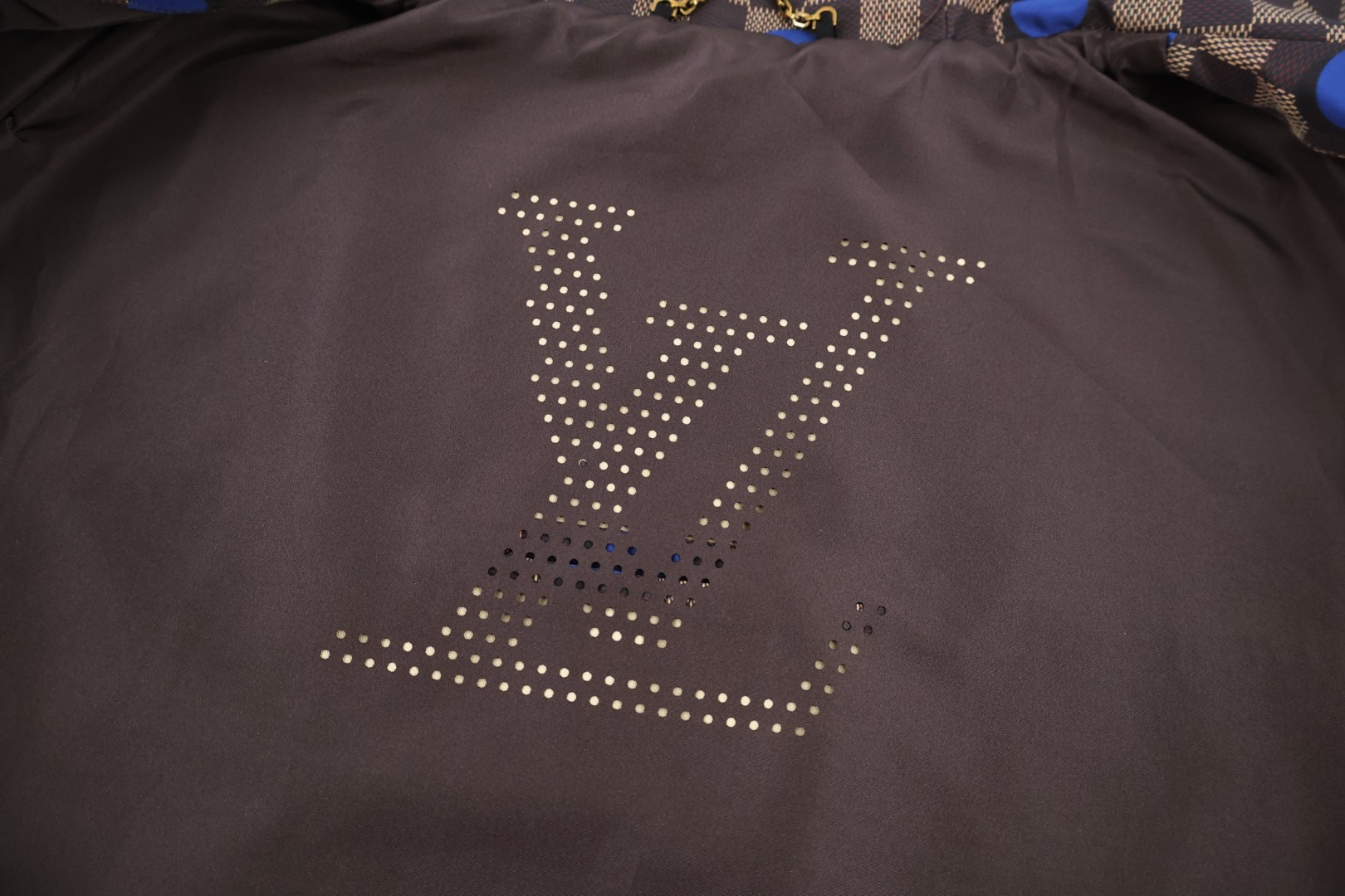 LOUIS VUITTON 路易威登 棋盘格波点拉链连帽防风外套 夹克 长袖 棕色 C0 1AK6MG