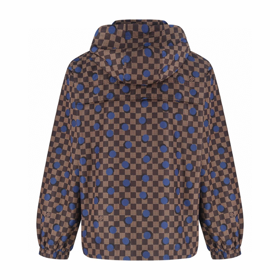 LOUIS VUITTON 路易威登 棋盘格波点拉链连帽防风外套 夹克 长袖 棕色 C0 1AK6MG