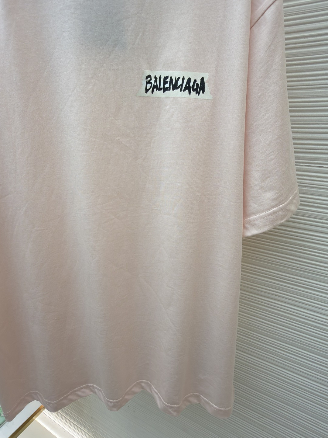 Balenciaga 巴黎世家 白底胶带印花圆领短袖 T恤 圆领 夏季 粉色 A0