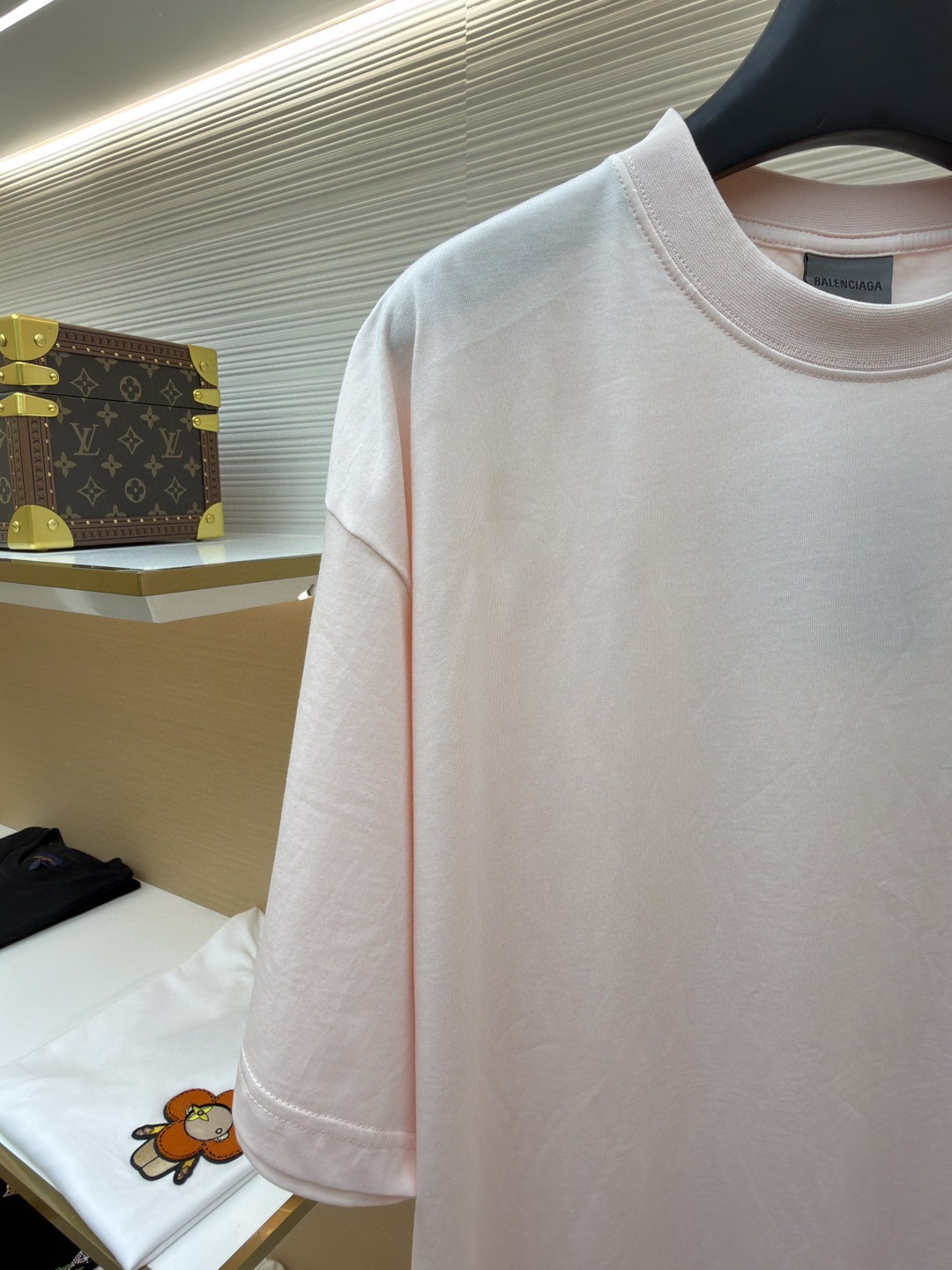 Balenciaga 巴黎世家 白底胶带印花圆领短袖 T恤 圆领 夏季 粉色 A0