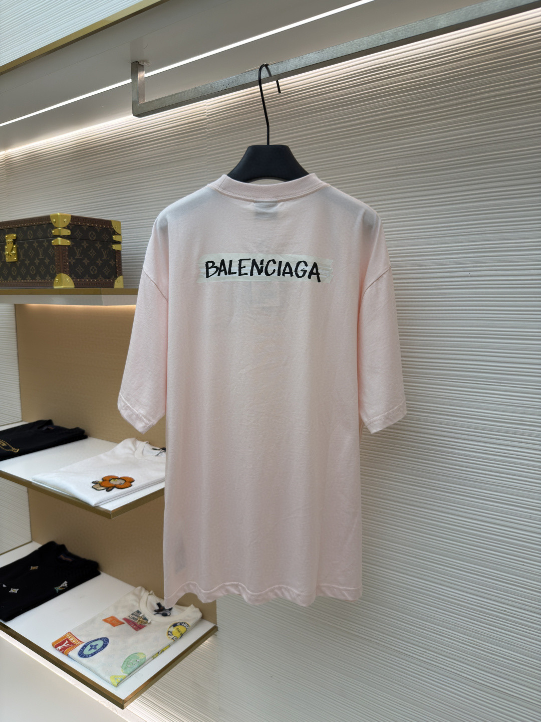 Balenciaga 巴黎世家 白底胶带印花圆领短袖 T恤 圆领 夏季 粉色 A0
