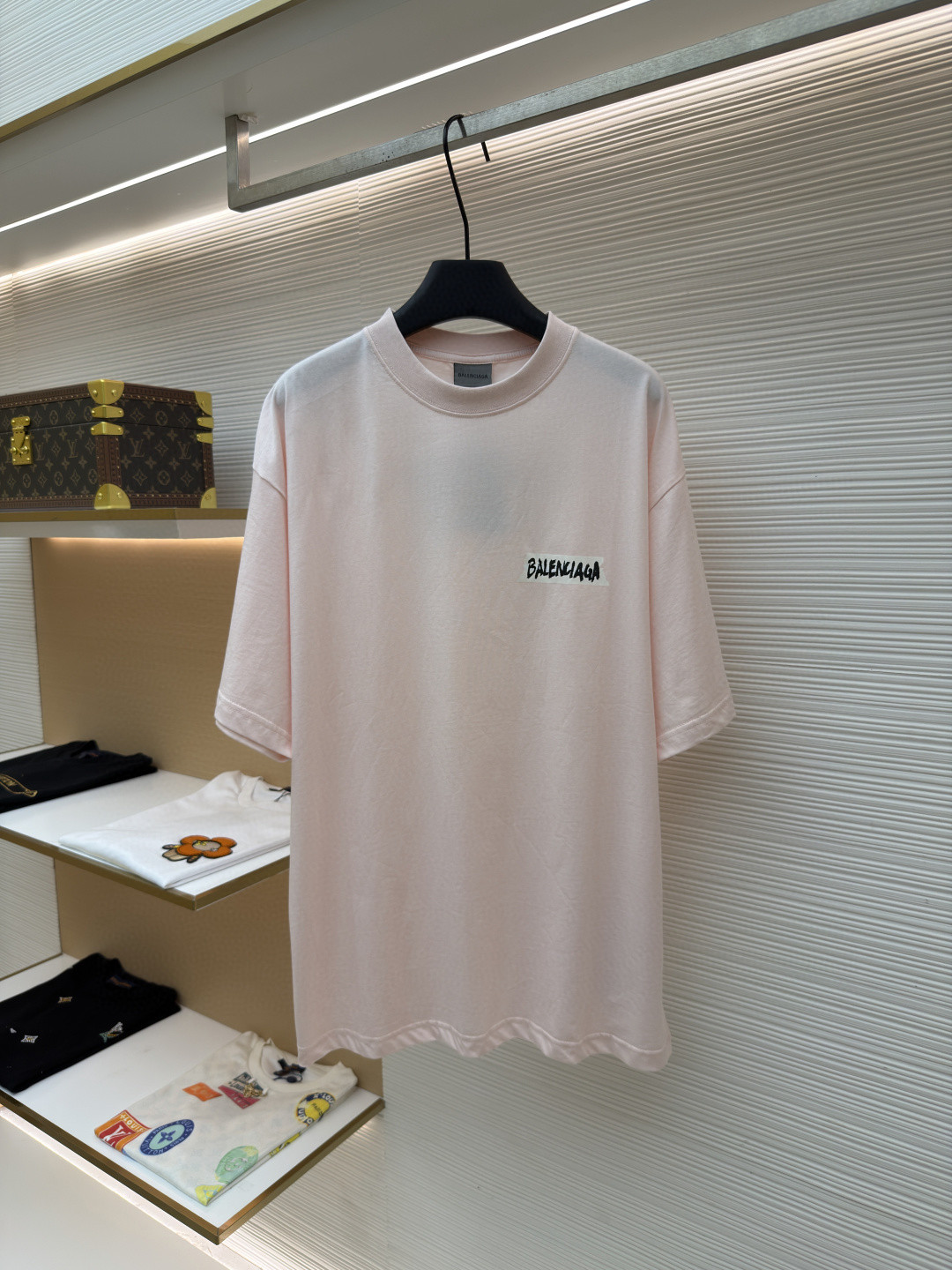 Balenciaga 巴黎世家 白底胶带印花圆领短袖 T恤 圆领 夏季 粉色 A0