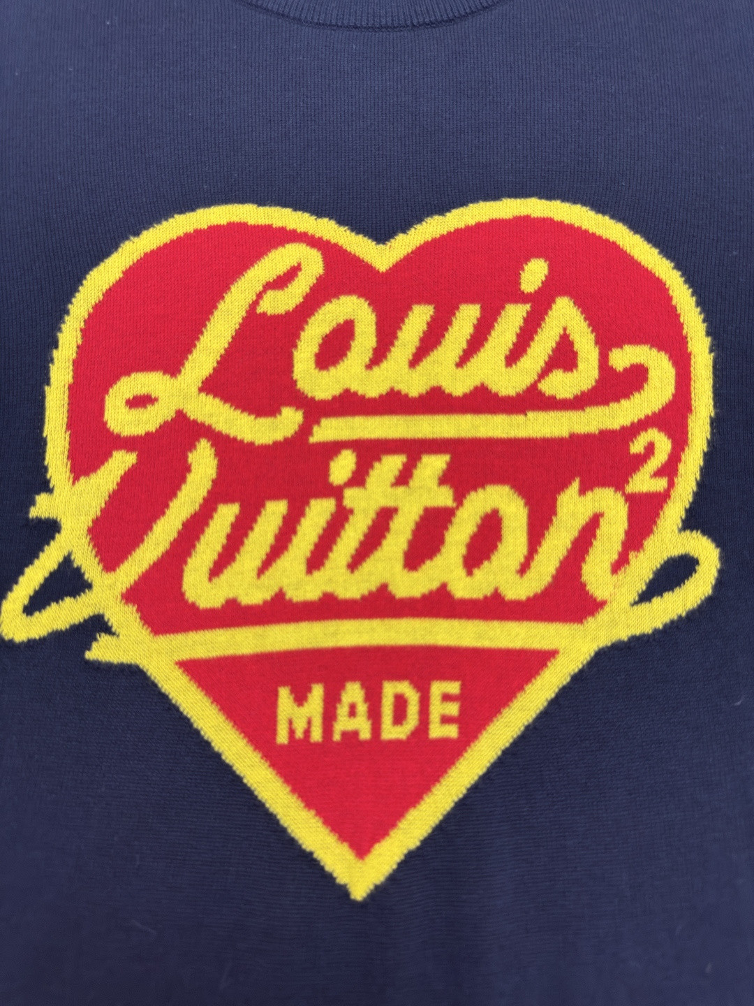 LOUIS VUITTON 路易威登 LV 提花心形图案针织衫 短袖 T恤 夏款 深蓝色 B0 1A9GM1