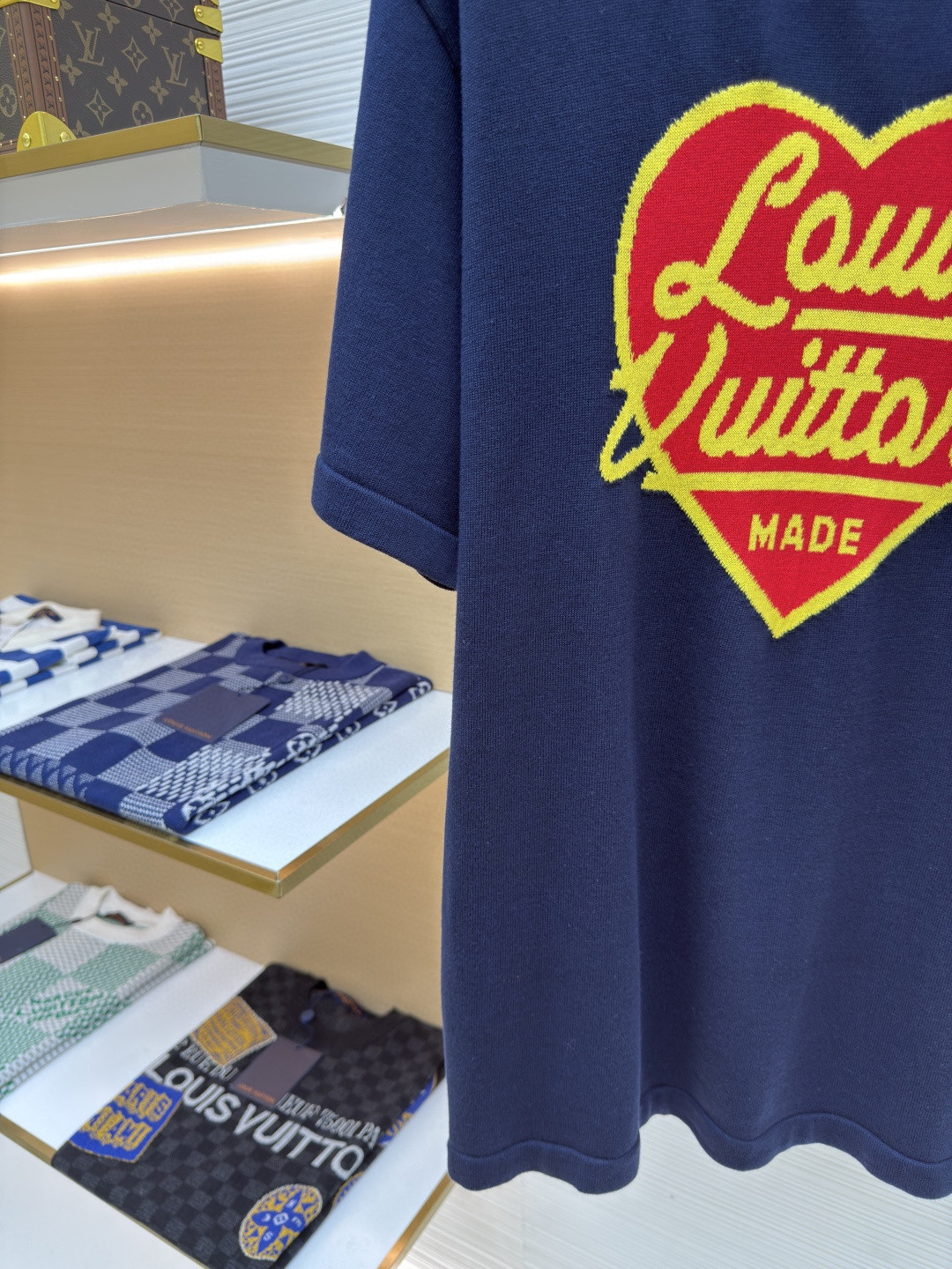 LOUIS VUITTON 路易威登 LV 提花心形图案针织衫 短袖 T恤 夏款 深蓝色 B0 1A9GM1