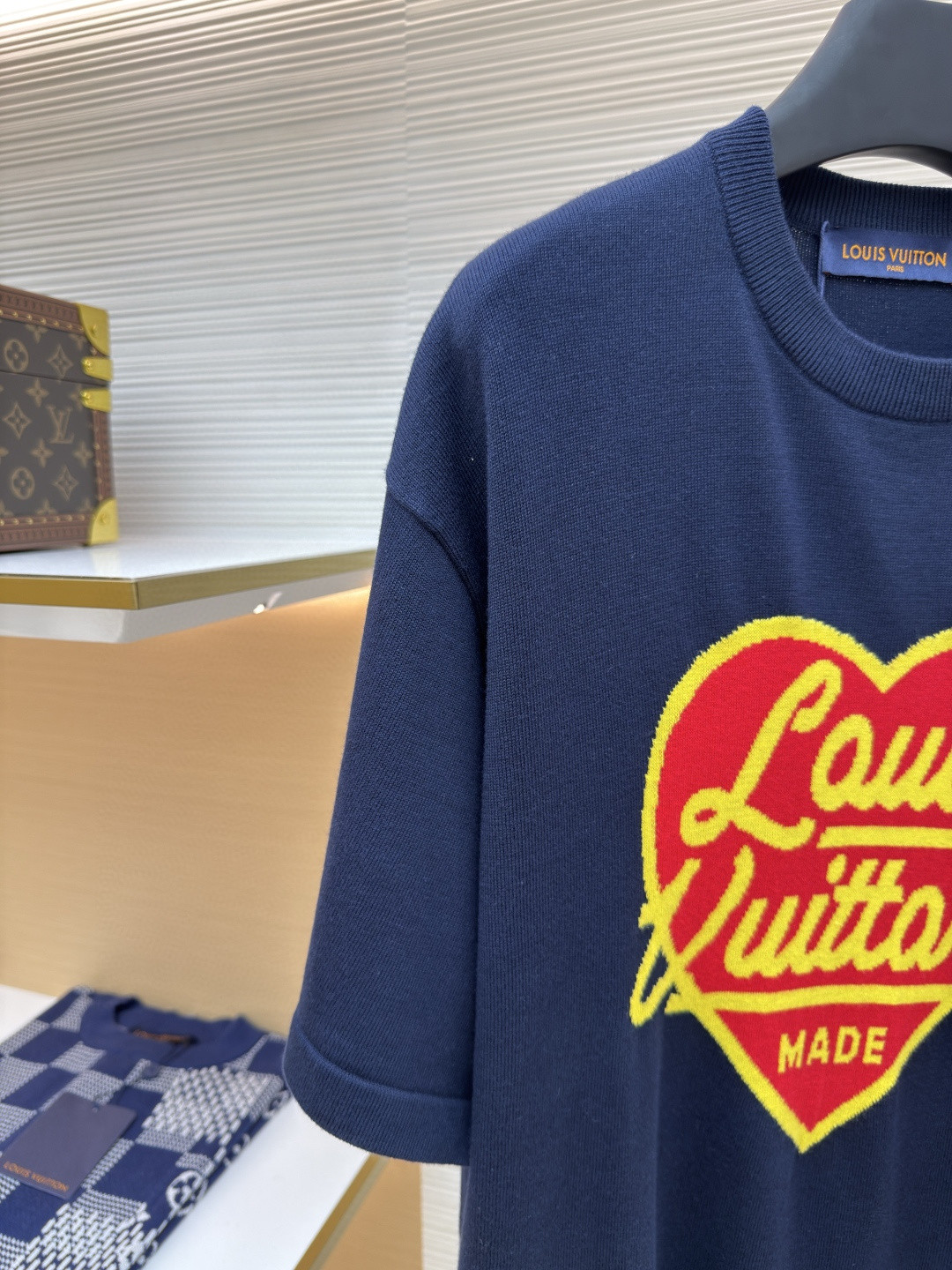 LOUIS VUITTON 路易威登 LV 提花心形图案针织衫 短袖 T恤 夏款 深蓝色 B0 1A9GM1