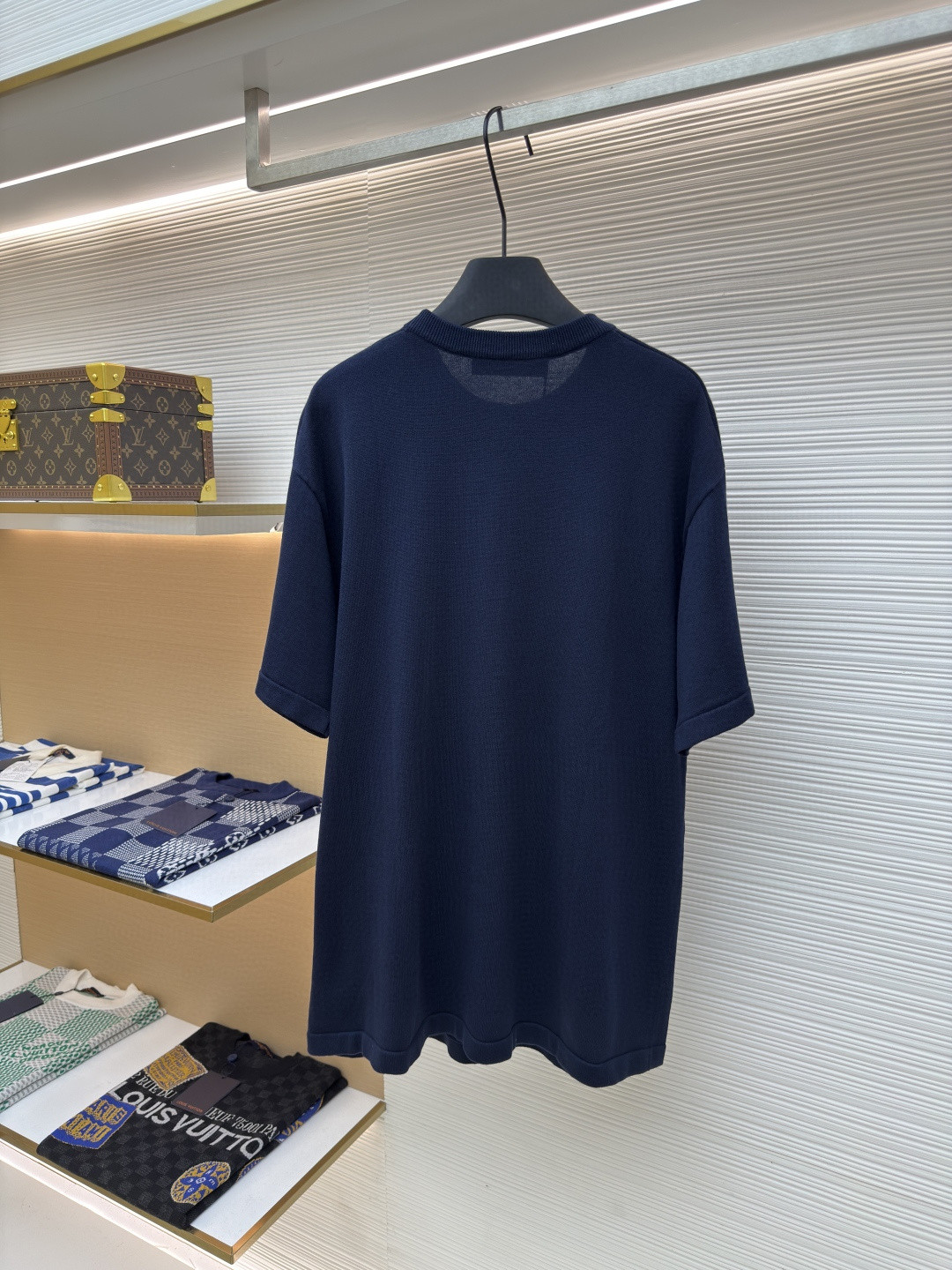 LOUIS VUITTON 路易威登 LV 提花心形图案针织衫 短袖 T恤 夏款 深蓝色 B0 1A9GM1