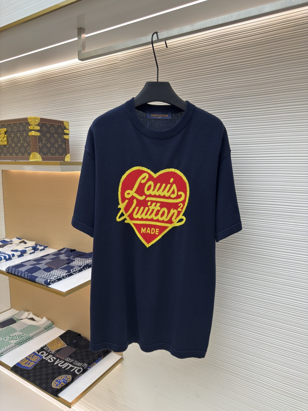 LOUIS VUITTON 路易威登 LV 提花心形图案针织衫 短袖 T恤 夏款 深蓝色 B0 1A9GM1