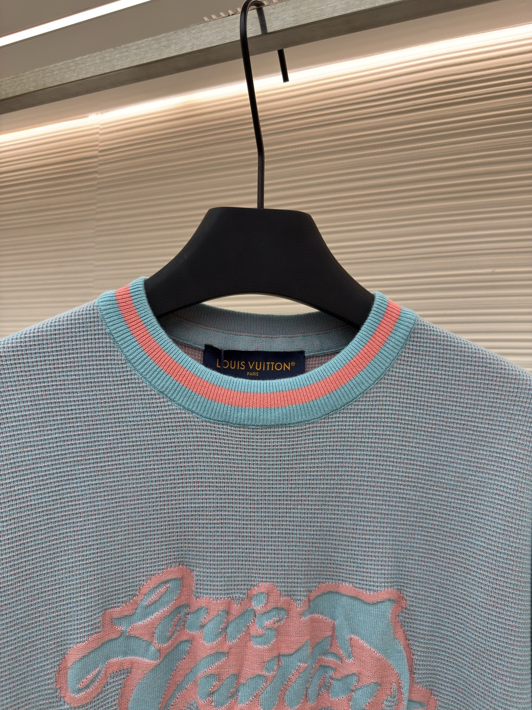 LOUIS VUITTON 路易威登 LV 华夫格海豚提花针织衫 短袖 T恤 夏款 灰蓝色 B0 1AHVO0