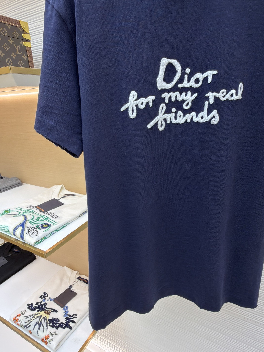DIOR 迪奥 毛巾绣印花圆领短袖 T恤 夏季 白色 海军蓝 A0 583J696A0849-C085