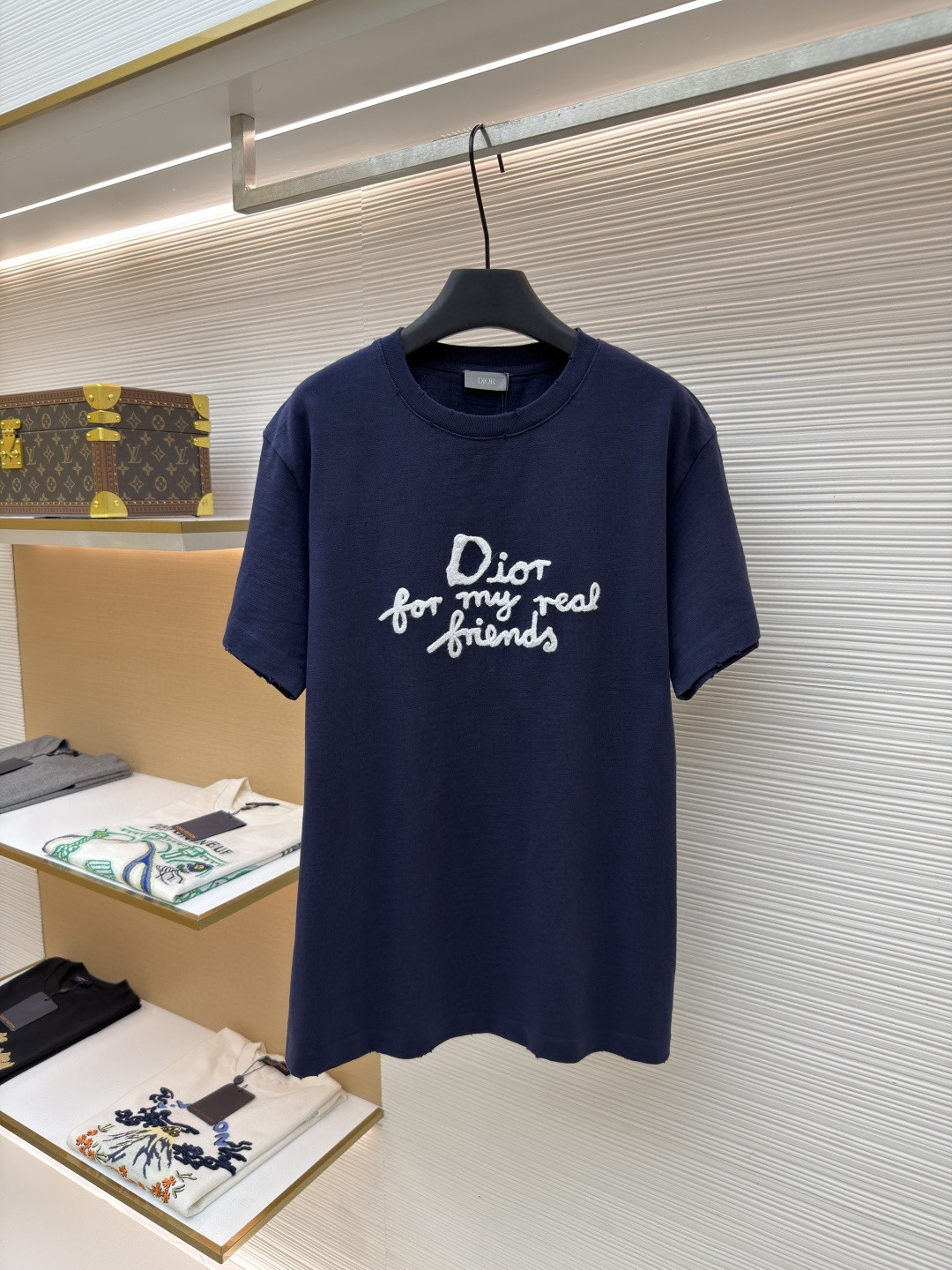 DIOR 迪奥 毛巾绣印花圆领短袖 T恤 夏季 白色 海军蓝 A0 583J696A0849-C085